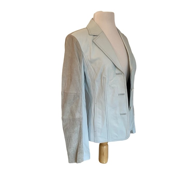 Western vibe blazer suede leather jacket ecru white/grey fitted pockets small - Picture 5 of 15